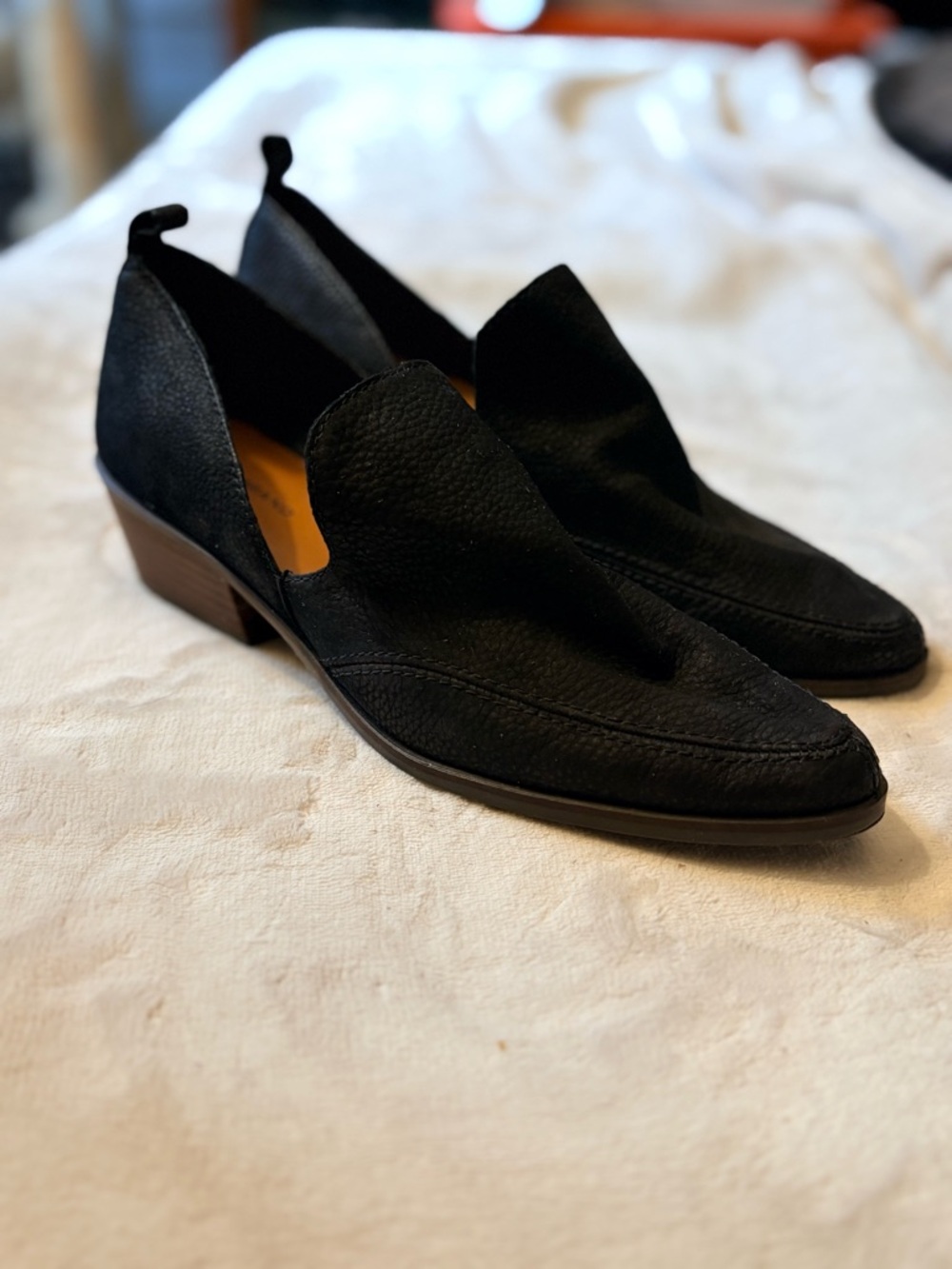 Lucky Brand Mahzan Loafer | Black Nubuck Leather Slip-on Heeled Shootie